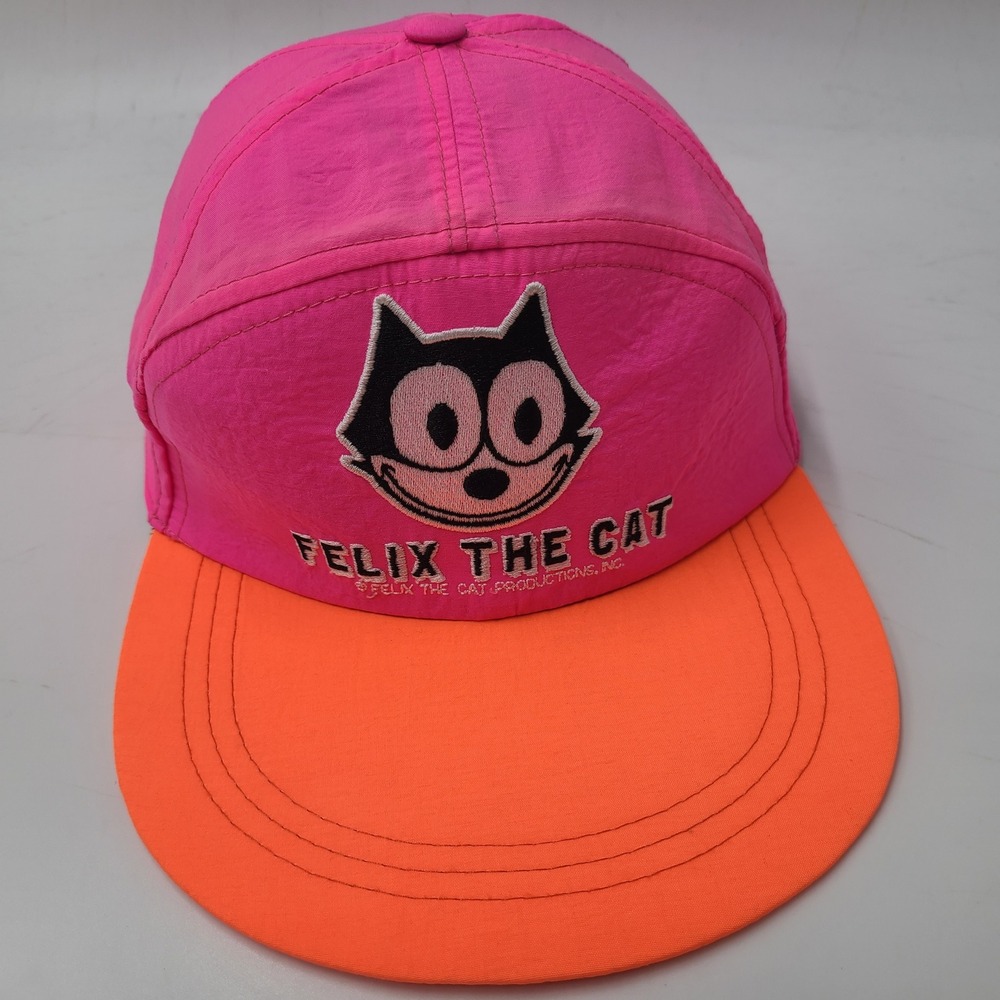 Vintage Felix The Cat Hat Adjustable (Fits Small) Pink Orange Nylon Cartoon 90s